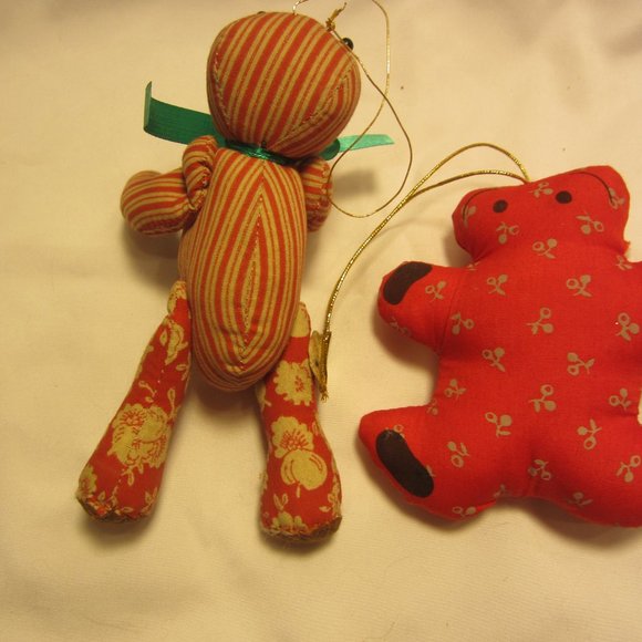 VTG 80'S KURT ADLER HONEY BEARS ORNAMENTS, CALICO FABRIC ORNAMENTS, SET OF 3, RU - Picture 4 of 10